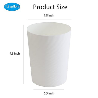 UUJOLY Plastic Small Trash Can Wastebasket, Garbage Container Basket for Bathrooms, Laundry Room, Kitchens, Offices, Kids Rooms, Dorms, (White, 1.8 Gallon)