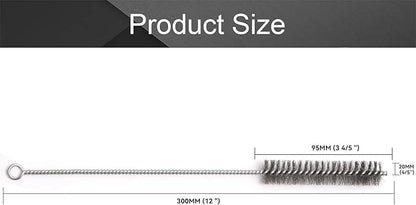 12 Inch Pipe Cleaning Brush Set with Stainless Steel Bristles, Steel Wire Tube Brush Kit for Auto Parts Polishing, Machining, Bottles, Tubes, Etc.（20mm-2pcs）