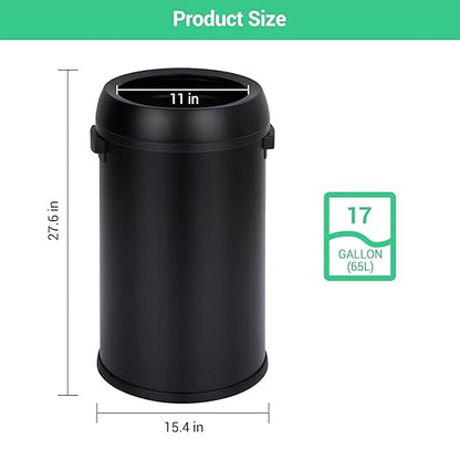 Garvee 65 L/17 gal Open Top Trash Can, Fingerprint-Proof Stainless Steel Garbage Can, Heavy Duty Commercial Round Trash Bin for Kitchen, Outdoor, Home, Office, Silver