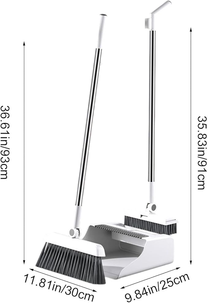 3-in-1 Broom and Dustpan Set - Stainless Steel Handle Floor Cleaning Kit for Home & Office, Space-Saving Storage Design
