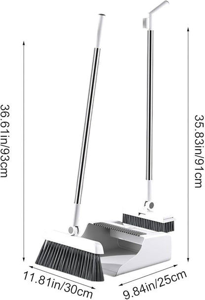 3-in-1 Broom and Dustpan Set - Stainless Steel Handle Floor Cleaning Kit for Home & Office, Space-Saving Storage Design