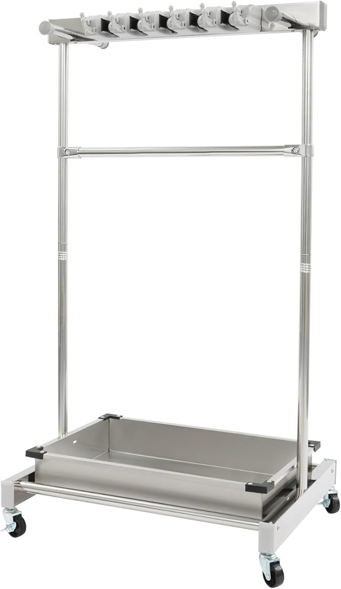 Broom Mop Holder Cleaning Supplies Organizer, Mobile Mop Rack with Water Basin & 12 Hooks, Freestanding Cleaning Tool Cart Storage Rack for Home Garden Garage Schools Hotels (Stainless Steel Basin)