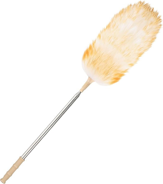 Lambswool Extendable Duster, 32-98 Inch Anti-Static Flexible Head Stainless Steel Pole for High Ceilings, Fans, Interior & Roof Dusting(one Pack)