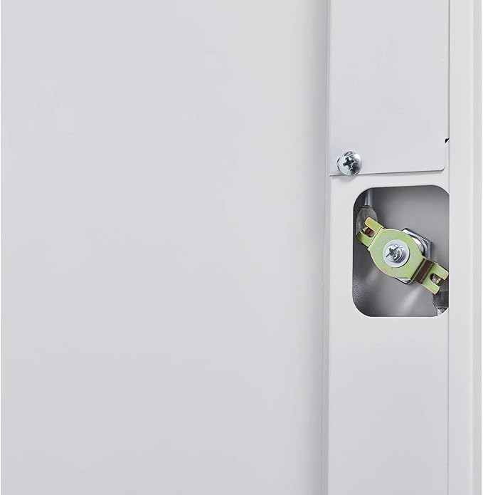 72"H Tall Metal Garage Storage Cabinet, Freestanding Broom Closet Storage Cabinet with Locking Door for Cleaning Tool, Large Tool Organizer Cabinet with Hanging Rod for Home Office, Grey White