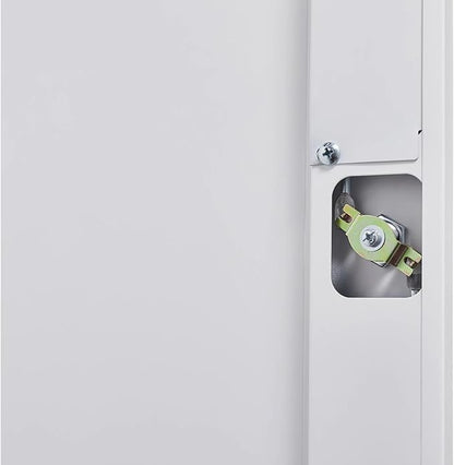 72"H Tall Metal Garage Storage Cabinet, Freestanding Broom Closet Storage Cabinet with Locking Door for Cleaning Tool, Large Tool Organizer Cabinet with Hanging Rod for Home Office, Grey White