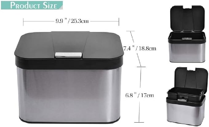 Compost Bin for Kitchen, Countertop Compost Bin, Body Stainless Steel with Lid, 1.13 Gallon with Inner Bucket Compact and Easy Clean (Black Silver)