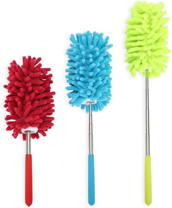 Microfiber Extendable Hand Dusters Washable Dusting Brush with Telescoping Pole for Cleaning Car, Computer, Air Conditioning, TV and Else Pack of 3