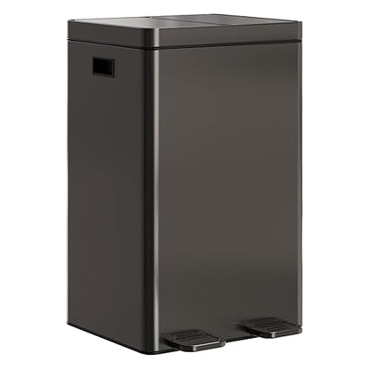 Takywep Dual Compartment Kitchen Trash Can - 2×8 Gallon (2×30L) Large Capacity - Stainless Steel Garbage Bin with Soft-Close Pedal, Removable Buckets & Lid - Recycling Bin for Kitchen, Home, Office