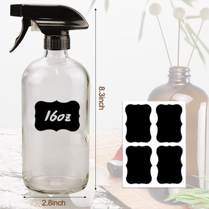 Wedama Glass Spray Bottle, 2 Pack Clear 16 oz Glass Spray Bottles for Cleaning Solutions and Essential Oils, Refillable Empty Spray Bottle with Adjustable Nozzles for Alcohol, Plant and Hair Care