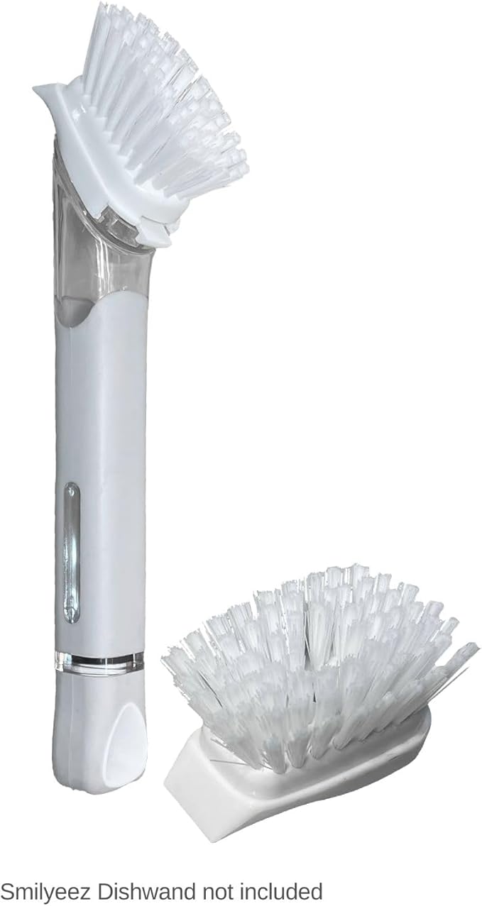 Smilyeez Dish Brush Refill (2 Pack) for Smilyeez Dishwand - Dish Brush Replacement Head - Durable Nylon Bristles - White Plastic - Kitchen & Bathroom Cleaning