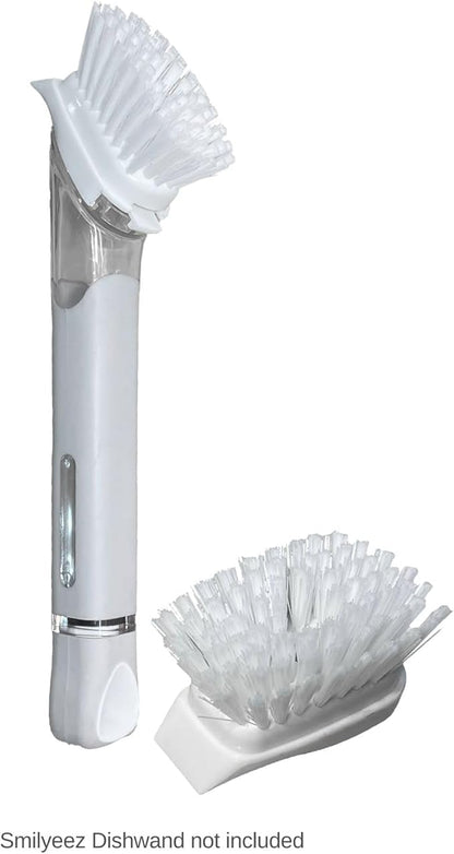 Smilyeez Dish Brush Refill (2 Pack) for Smilyeez Dishwand - Dish Brush Replacement Head - Durable Nylon Bristles - White Plastic - Kitchen & Bathroom Cleaning