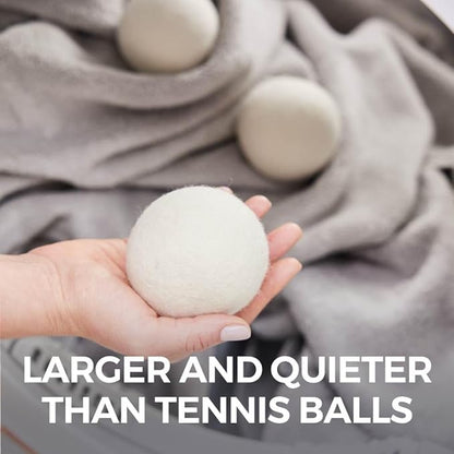 HOME GENIE Wool Reusable Dryer Balls XL, Anti Static Fast Drying Laundry for Pet Hair, Reduces Clothing Wrinkles, Lint, Natural Fabric Softener Essentials, Replace Dryer Sheets, Over 400 Loads 5 Pack