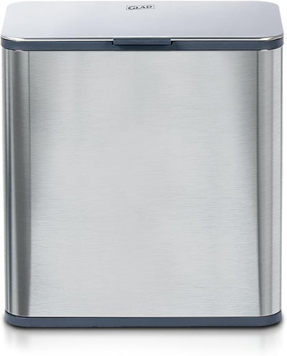 Glad Roomate Under Counter Trash Can - Space Saving Stainless Steel Waste Bin with Dual Lid and Clorox Protection - Small Trash Can for Kitchen Cabinet, Under Sink, or Bathroom, 1.5 Gallon (6L)