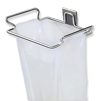 Metal Trash Bag Holder for Kitchen,Office,Dorm Room,Hanging Trash Can, Under Cabinet Hanger Rack,Space Saving Garbage Hook,Bag Holder for Plastic Bags (Silvery, 9.3 * 5.9'')