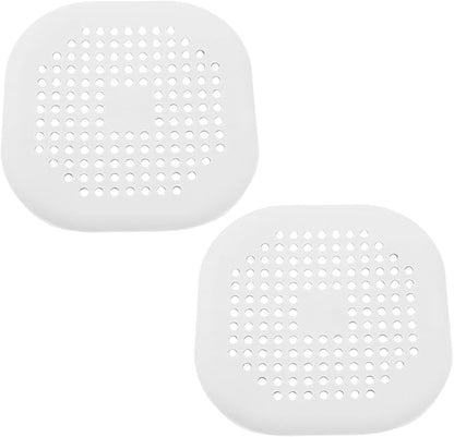 2 Pack 5.5 Inch / 140mm Drain Hair Catcher, Silicone Sink Drain Strainer Square Shower Drain Hair Catcher, Drain Protector Hair Catcher Hair Stopper for Bathroom Bathtub (White)