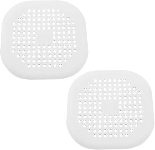 2 Pack 5.5 Inch / 140mm Drain Hair Catcher, Silicone Sink Drain Strainer Square Shower Drain Hair Catcher, Drain Protector Hair Catcher Hair Stopper for Bathroom Bathtub (White)