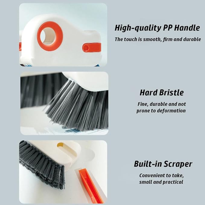 2 in 1 Groove Cleaning Brush Window Track Cleaning Tools, 2026 New Multifunction Hard Bristle Crevice Brush with Scraper for Shutter Door, Sliding Door, Window Sill, Window Seal (Gray)
