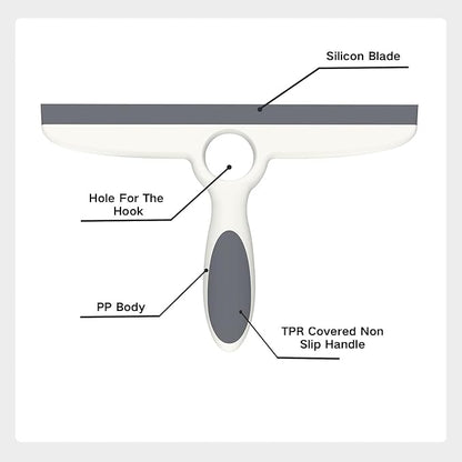 Shower Squeegee for Glass Doors & Walls - 10" Squeegee with Adhesive Hook - Pack of 2/Gray