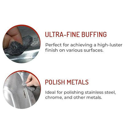 Hi-Tech 74016 Fine 0000 Steel Wool - 16 Pads, Perfect for Buffing, Polishing, and Matte Finish Transformations