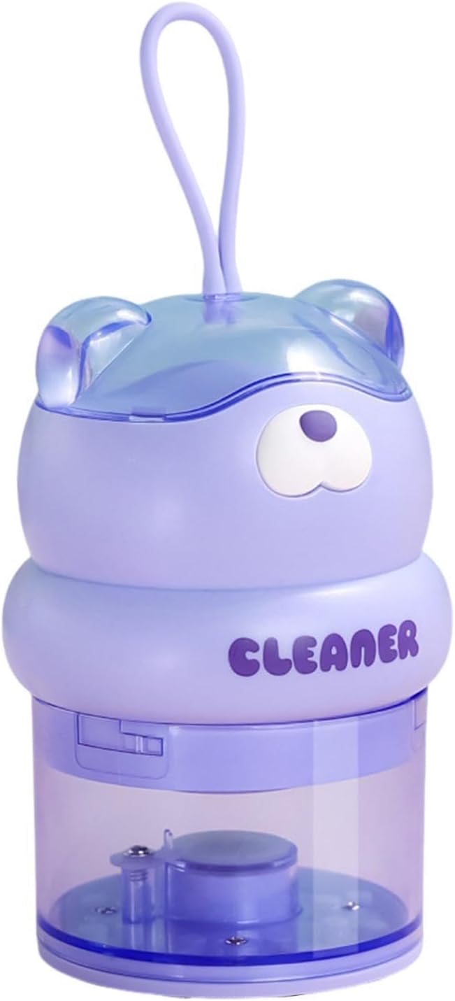 Portable Desktop Eraser Vacuum | Cute Bear Design, USB Mini Cleaner, 3.1in X 3.1in X 9in | Transparent Dust Cup, Large Capacity, Long Battery Life | Student Desk Cleaner for Eraser Shavings & Dust