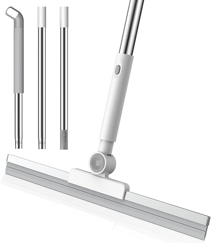 nacena Floor Squeegee, 52-in Adjustable Long Handle Squeegee for Floor Water Removal 180° Rotatable Head Squeegee Broom for Cleaning Window Shower Glass Tile Garage Concrete Pet Hairs, Grey&White