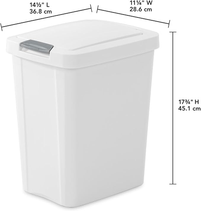 Sterilite 7.5 Gallon TouchTop Wastebasket Trash Can with Pop Up Lid for Kitchen, Bathroom, Mudroom or Office, 4 Pack, White