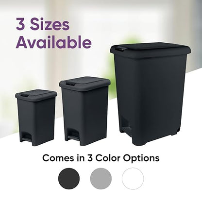 Superio 2-Pack 6.5L Slim Step & Push Trash Can - Dual Opening, Smooth Matte Finish, Durable Plastic (9.5"x7"x11.5") - Black