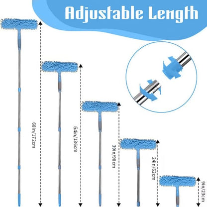 Window Squeegee Cleaner Kit - 2-in-1 Rotatable Window Cleaning Tool with Extension Pole, Professional Streak-Free Squeegee with Bendable Head for Indoor/Outdoor Windows & Car Glass (Blue, 38.45FT)