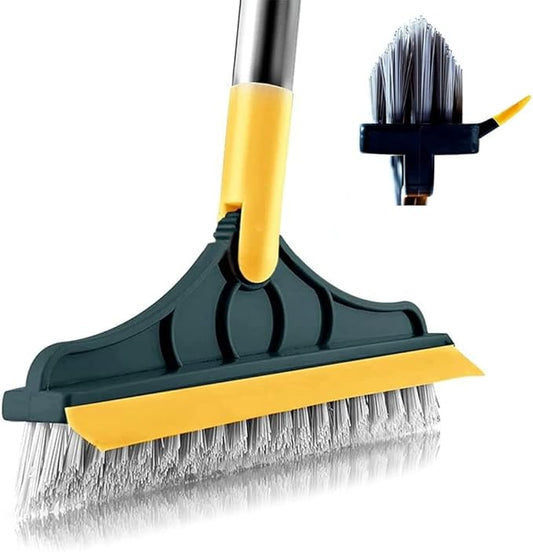 2 in 1 Cleaning Scrub Brush Grout Brush Scrape Floor Scrub Brush with Long Handle V-Shape Stiff Bristle Brush Scrubber with Squeegee 120°Rotating Shower Scruber for Cleaning Bathroom Glass Wall