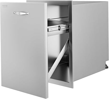 Vevor Pull Out Trash Drawer 17.7x22.8 Inch Raised Style Trash Bin with Pull-Out Tray Stainless Steel Trash Drawer with Handle for Outdoor Kitchen BBQ Island : Patio, Lawn & Garden