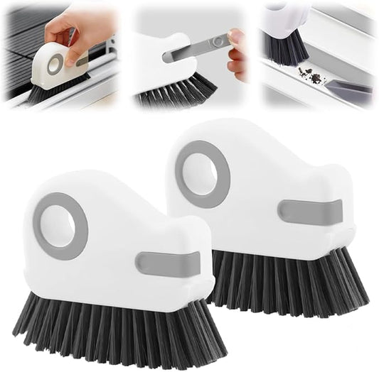 2 in 1 Groove Cleaning Brush, Window Track Cleaning Tools with Hard Bristles and Hidden Scraper, Crevice Brush for Sliding Door Track, Window Seal and Sill (Gray-2Pcs)