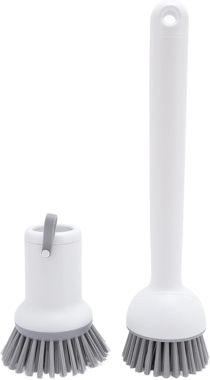 ZJchao 2 Pcs Soap Dispensing Handle and Palm Brush Set, Efficient Rotating Head Dish Scrub Brush for Kitchen, High Efficiency Stain Removal, Comfortable Cleaning Experience,