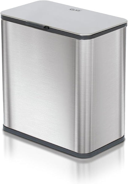 Glad Roomate Under Counter Trash Can - Space Saving Stainless Steel Waste Bin with Dual Lid and Clorox Protection - Small Trash Can for Kitchen Cabinet, Under Sink, or Bathroom, 1.5 Gallon (6L)