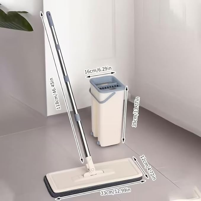Mop and Bucket with Wringer Set, 4 Washable Microfiber Pads Included, Hands Free Flat Floor Mop and Bucket, Wet and Dry Use, Home Cleaning System for All Floor Types and Windows