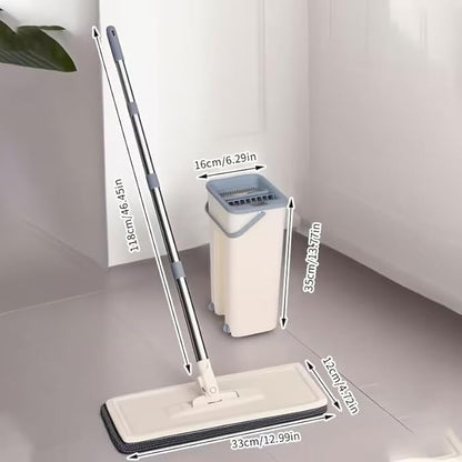 Mop and Bucket with Wringer Set, 4 Washable Microfiber Pads Included, Hands Free Flat Floor Mop and Bucket, Wet and Dry Use, Home Cleaning System for All Floor Types and Windows