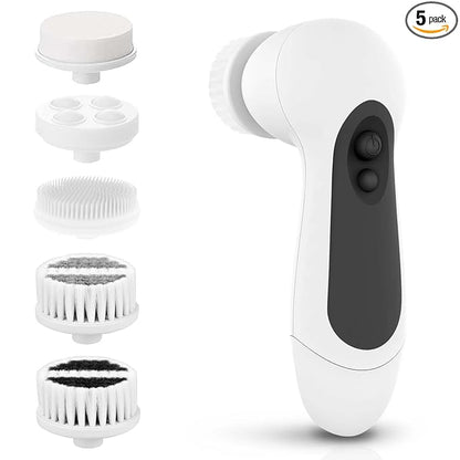 Waterproof Facial Cleansing Spin Brush Set with 5 Exfoliating Brush Heads - Electric Face Scrubber Cleanser Brush by CLSEVXY - Face Brush for Gentle Exfoliation and Deep Scrubbing