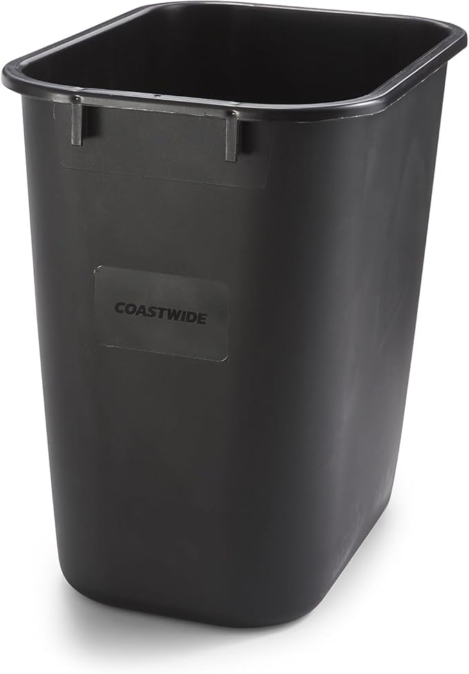 COASTWIDE Professional™ Indoor Trash Can Without Lid, Black Soft Molded Plastic, 3.5 Gallon, 6/Pack