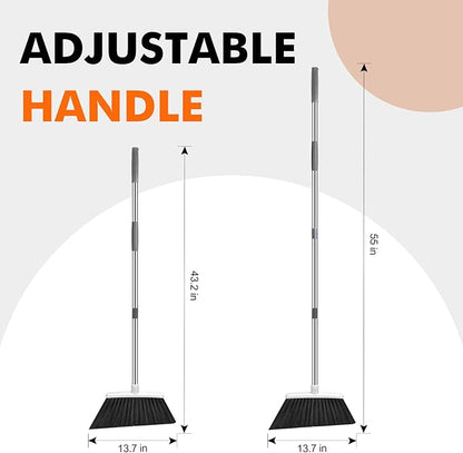 NACENA Heavy Duty Broom, 55 Inch Long Handle Outdoor Large Angle Brooms, Commercial Broom for Sweeping Indoor, for Home Garage Kitchen Office Courtyard Lobby Patio Lawn Concrete, 2 Pack (Grey&White)