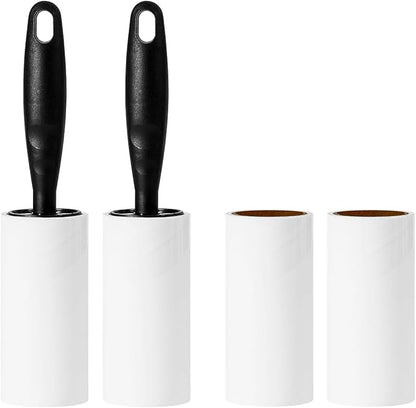 Lint Rollers for Pet Hair Extra Sticky Lint Roller for Clothes Lint Removal 4 Sticky Rolls with 2 Handles (Black/Black Handles & 4 Refills)