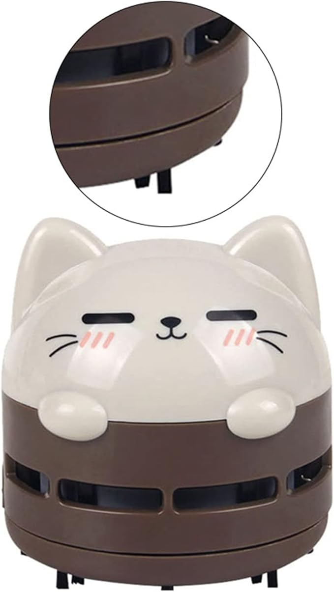 Mini Desktop Vacuum Cleaner, Cute Cartoon Desk Cleaner Strong Adsorption Table Vacuum with Detritus Bin for Cleaning Crumbs Dust (Brown)