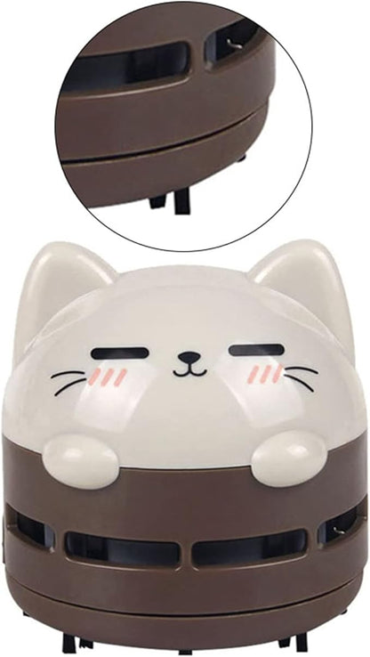 Mini Desktop Vacuum Cleaner, Cute Cartoon Desk Cleaner Strong Adsorption Table Vacuum with Detritus Bin for Cleaning Crumbs Dust (Brown)