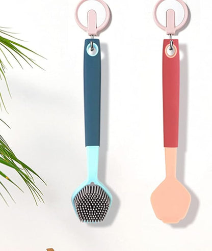 Hemoton Long Handle Silicone Dish Brush 10.43 Inch Durable Kitchen Cleaning Tool with Ergonomic Non-Slip Handle for Pots and Dishwashing