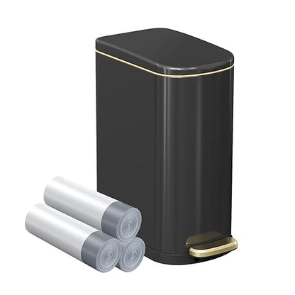 KSSKSS 2.6 Gallon Slim Bathroom Trash Can with Soft-Close Foot Pedal, 10L Stainless Steel Garbage Can with Removable Liner Bucket, for Narrow Spaces,Bathroom, Bedroom (Titanium Black)