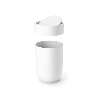 Umbra Touch Trash Can, Small 1.6-Gallon Garbage Bin with Swing Lid, Waste Basket for Bathroom or Office, White