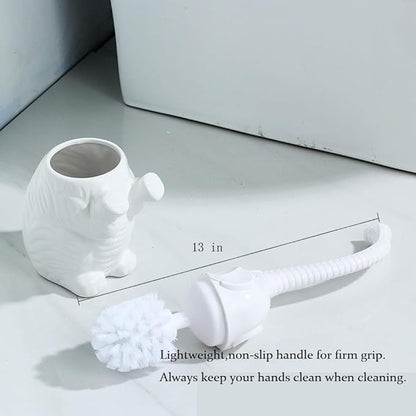 Toilet Brush and Holder Set,Modern Ceramic Toilet Bowl Brush Holder,Cute Bathroom Decor, Non-Scratch Bristles, Space-Saving White Household Cleaning Tool for Bathtub