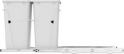 Rev-A-Shelf Double 35 Qt Pullout Trash Can for Base Kitchen Cabinets, Garbage Waste Bin System with Full-Extension Slides, Min Opening Width of 14.5" White/Chrome, RV-18KD-11C S