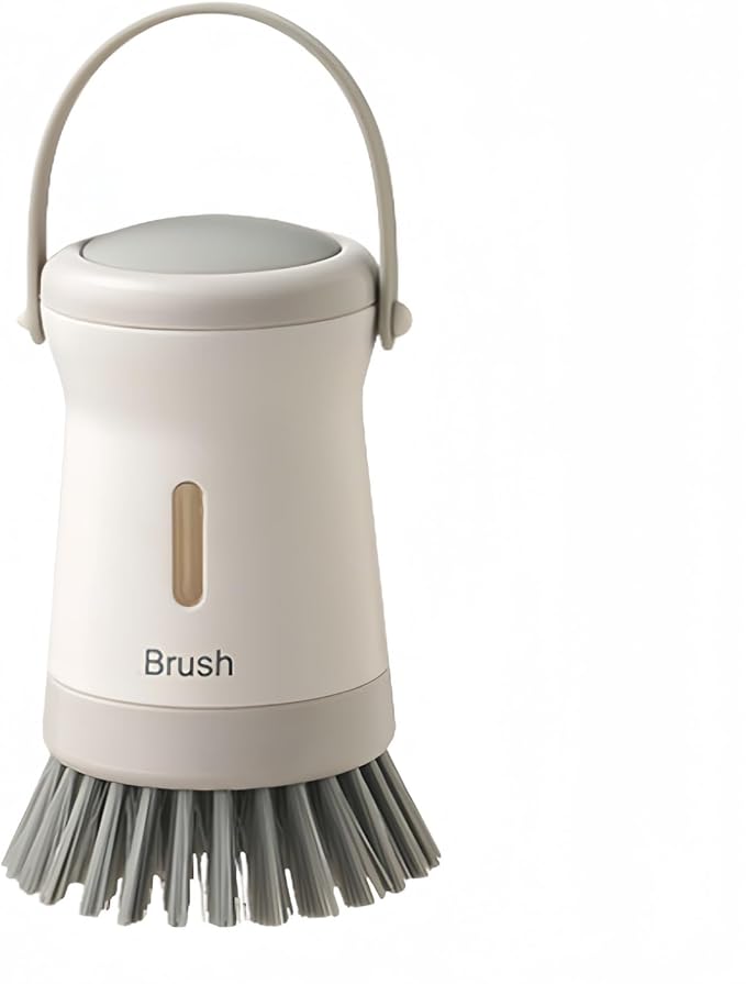 Soap Dispenser Dish Brush Palm Brush- Kitchen Dish Brush with Handle, Refillable Dish Soap Dispenser for Kitchen, Scrub Brush (Grey)