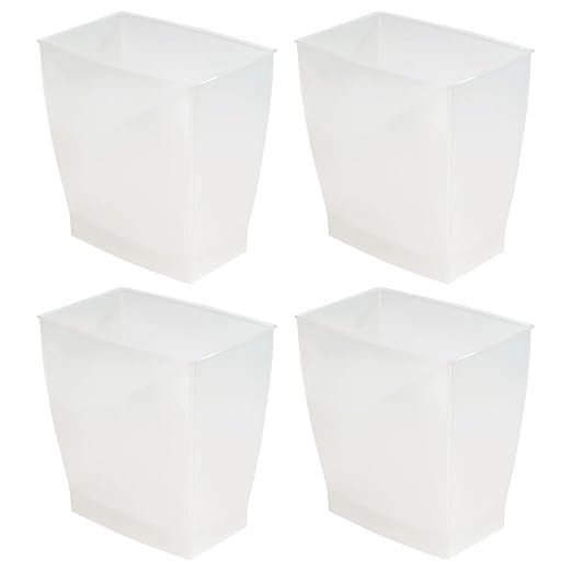 iDesign Small Plastic Bathroom Trash Can, Slim Rectangle Garbage Bin for Bedroom, Office, Dorm, 4-Pack, Frost
