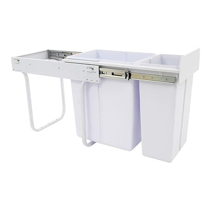 Pullout Trash Can, 10L + 20L Pull Out Under Cabinet Trash Can with Lid, Kitchen Cabinet Garbage Can Sliding Out Under Counter Waste Bin (White)