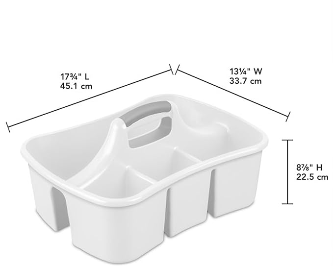 Sterilite Divided Ultra Caddy, Plastic, Portable Storage to Hold Bathroom and Cleaning Supplies, 5 Large Compartments and Handle, White, 12-Pack